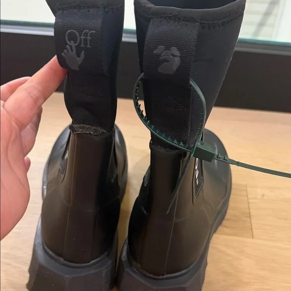 OFF WHITE FOR RAINY DAYS" Black Rain Boots - Picture 3 of 3